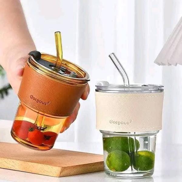 كوب زجاجي عسلي انيق