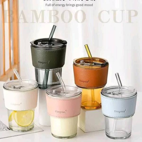 كوب زجاجي عسلي انيق